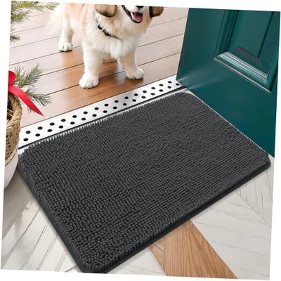 Dog Door Mat for Muddy Paws 24x16, Absorbs 24.0"L x 16.0"W x 1.0"Th Dark Grey