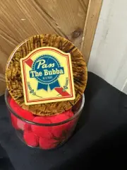 Pass The Bubba/Pabst Blue Ribbon Spoof Glass Jar 10 Hand Made Wooden Lid