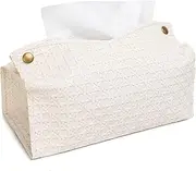 Tissue Box Cover, Modern PU Leather Rectangular Tissue Holder, Weaving Pattern Wipes Holder for Bathroom Living Room Bedroom Vanity Countertop Office Tabletop Desk Car Home (Beige)