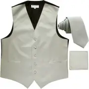 New Men's silver formal Slim Fit Tuxedo vest Waistcoat_2.5" necktie & hankie