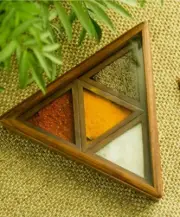 Wooden Pyramid Table Top Masala Dabba Containers Jars Kitchen Spice Box