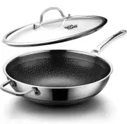 DOTCLAD Wok PanHybrid 12” Wok w Lid PFOA Free Cookware Non Stick Dishwasher Safe