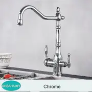 Antique Brass Filter Kitchen Faucet Drinking Pure Water Kitchen Tap Deck Mounted Dual Handles 3-ways Hot And Cold Water Mixer Chrome
