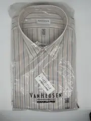 Van Heusen Mens Wrinkle Free Dress Shirt White Striped X-Large 17 To 17 1/2 NIP