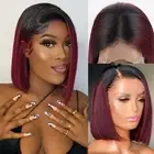 12 inch 1B Burgundy Bob Wig Human Hair 13x4 Frontal Lace Wig 1B 99j Burgundy ...