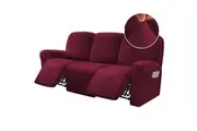 8-Pieces Recliner Covers Velvet Stretch Couch Covers Slipcovers Thick Soft , Large , Burgundy