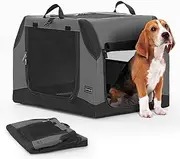 Petsfit Dog Crate for Car Travel for Car, Easy On The Go, Easy to Stow, Adjustable Compatibility, Indoor and Outdoor Lightweight Soft Dog Crate for Car 76 cm L x 50 cm W x 49 cm H Grey