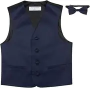 [Vesuvio Napoli] BOY'S Dress Vest & BOW Tie Solid NAVY BLUE Color BowTie Set