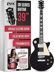LyxPro 39” SB Series Electric Guitar, Les Paul-Style Kit for Beginner, Intermediate & Pro Players Solid Body Guitar, Bonus 2-Pack of Picks, Mahogany Wood, Volume/Tone Controls, 3-Way Pickup - Black