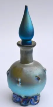 Luster Blue Perfume Bottle With Pinched Design. Blown Glass