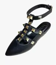 NICOLE MILLER Tulum black studded flats Womens Size 6