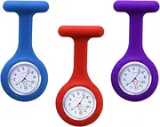 [GIOD] Medical Fob Watch Triple Pack - Silicone Nurse Watches with Safety Pin, Easy Read Quartz Movement, Red/Purple/Blue