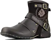 OSSTONE Herren Leder chukkastiefel Worker Biker Boots-Motorrad-Leder-Schuhe für reißverschluss Schnürstiefeletten Boots OS-5008-1-NH-DE-R