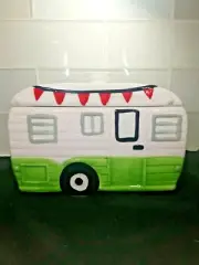 World Market Cookie Jar Camper RV Retro Design 5 Wheel Green White New No Box