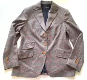 BROOKS BROTHERS Blazer Womens 14 SAXXON WOOL Jacket Houndstooth Plaid SILK NWT