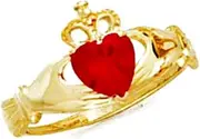 [JewelryWeb] 14k Solid Gold Love Heart Red Irish Claddagh Celtic Trinity Knot Ring Size 7.0 Statement-Ring for Women