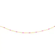 Sterling Silver Gold Plated Pink Enamel Bead 45cm Chain