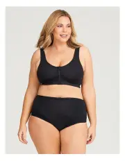 [Taking Shape] Cotton Front Opening Zip Bra in Black