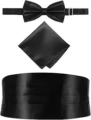GLEAVI Men's Classic Bow Tie and Cumberbund Set Black Silk Tuxedo Accessory for Weddings Parties