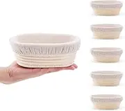 DOYOLLA Mini Oval Proofing Set (6.5inch, set of 5), Sourdough Proofing Baskets Bread Dough Rising Bowls w/Liners for Home Sourdough Bakers Baking beige