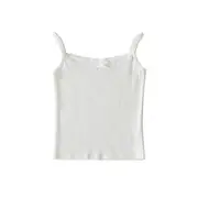 Lace-Trim Bow Accent Crop Cami Top White - M