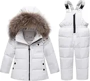 AIMAOMI Girl's Winter Skisuit Thicken Warm Hooded Snowsuit Toddler Ski Jacket Pants Set Toddler Ski Suit Set (White, 12-18 Months)