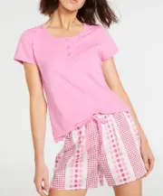 NEW PETER ALEXANDER PRETTY IN PINK HENLEY TOP + SPOT SHORTS PJ SET XS RRP$109.90
