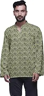 [Atasi] Mandarin Collar Printed Cotton Traditional Kurta for Men Casual Shirt