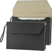 VANRA Expanding File Folder Organizer PU Leather Document Holder File Pocket Envelope Portfolio Bag with Hand Strap and Magnetic Closure for A4 Letter Size Paper (Black)