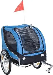 Bike Trailer 2-in-1 Three-Wheel Bicycle Cargo Trailer & Jogger for Small and Large Dogs with 2 Safety Harnesses & Storage，Foldable Steel Frame Travel Transport Trailer