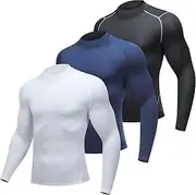 3 Pack Men's Turtle Neck Compression Shirts Long Sleeve, Cool Dry Sports Athletic Gym T Shirts Thermal Base Layer Undershirt Workout Tops