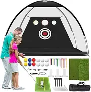 Golf Net: 3x2m Golf Practice Net, All in 1 Golf Hitting Nets Kit for Backyard Driving, Indoor/Outdoor Golf Chipping/Swing Practice Net with Golf Turf/Trainer Mat, Golf Balls/Tees, Gifts for Men/Boys
