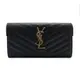 【YSL】Monogram V字縫線魚子醬牛皮金屬LOGO暗釦手拿長夾(372264-黑)