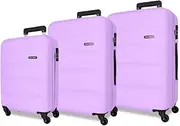 [ROLL ROAD] Flex Suitcase Set Purple 55/65/75 cm Rigid ABS Combination Lock Side 182L 9.6 kg 5 Wheels Hand Luggage, Berry