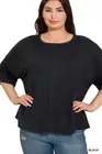 Zenana Plus Size Ribbed Dolman Sleeve Womens Top Front Seam 2Colors 1X-3X