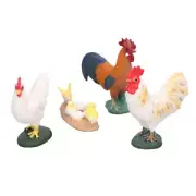 4pcs Simulated Farm Chicken Figurines Set Rooster Hen Chicks Decoration Farm