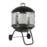 28" Black Galvanized Steel Portable Bowl Fire Pit Outdoor Patio Mobile Fireplace