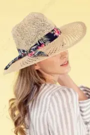 C.C Exclusive Women's Honeycomb Shape Floral Band Trim Beach Panama Sun Hat