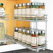 LYNK PROFESSIONAL® Pull Out Spice Rack Organizer for Cabinet - Slide Out Rack - 4-1/4 inch Wide Sliding Spice Organizer Shelf - Double, Chrome