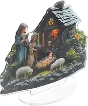 YARNOW Nativity Ornaments Bulk Acrylic Jesus Statue Christmas Decorations for Home Tabletop Nativity Set