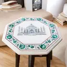 30" White Marble Console Coffee Table Top Malachite Stone Taj Mahal Inlay Art