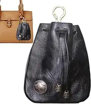 [Generic] Cowhide Leather Wallet - Small Washable Retro Cowhide Leather Storage Bag | Genuine Leather Coin Purse with Drawstring, Portable Coin Organizer and Change Pouch for Men and Women, 3, black, Siehe
