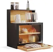 BUTUNITA Black Bread box for Kitchen Countertop, Bamboo Large Bread Box, Farmhouse BreadBoxes for Kitchen Counter Airtight, Wooden Homemade Bread Storage and Organizers for Cup, Spices, Snacks