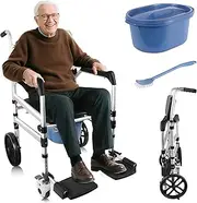 Slip Resistance Shower Wheelchair for Inside Shower, Height Adjustable Commode Wheelchair with Locking Wheels
