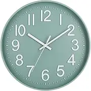 Esteopt Wall Clock 12" Silent Non-Ticking Modern Wall Clocks Battery Operated for Office, Home, Bathroom, Kitchen, Bedroom, School, Living Room (Green&White)