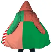 Personalized Hooded Cloak Coat, Christmas Red Green Candy Cane Color Block Cloak