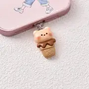 Animal Phone Port Dust Plug - Apple Lightning / USB Type C / Android Micro USB Bear & Cone - Beige & Coffee - Type C