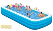 Large Inflatable Swimming Pool - Big Blow Up Kiddie Pool with 145"x74"x22"