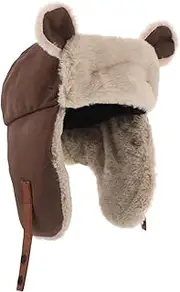 [TOBBOMEY] Thick Plush Bear Earflap Hat Unisex Winter Hat Ear Protection for Men Women Warm Windproof Cap for Cold Weather Coffee