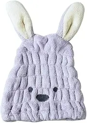 Coral Fleece Hair Towel Head Wrap with Rabbit Ears Drying Shower Towel Purple